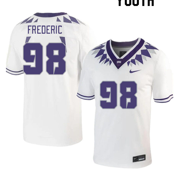 Youth #98 Logan Frederic TCU Horned Frogs 2023 College Footbal Jerseys Stitched-White